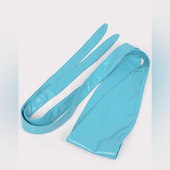 Blue Vegan Leather Obi Adjustable Waist Statement Belt - Picture 2 of 3